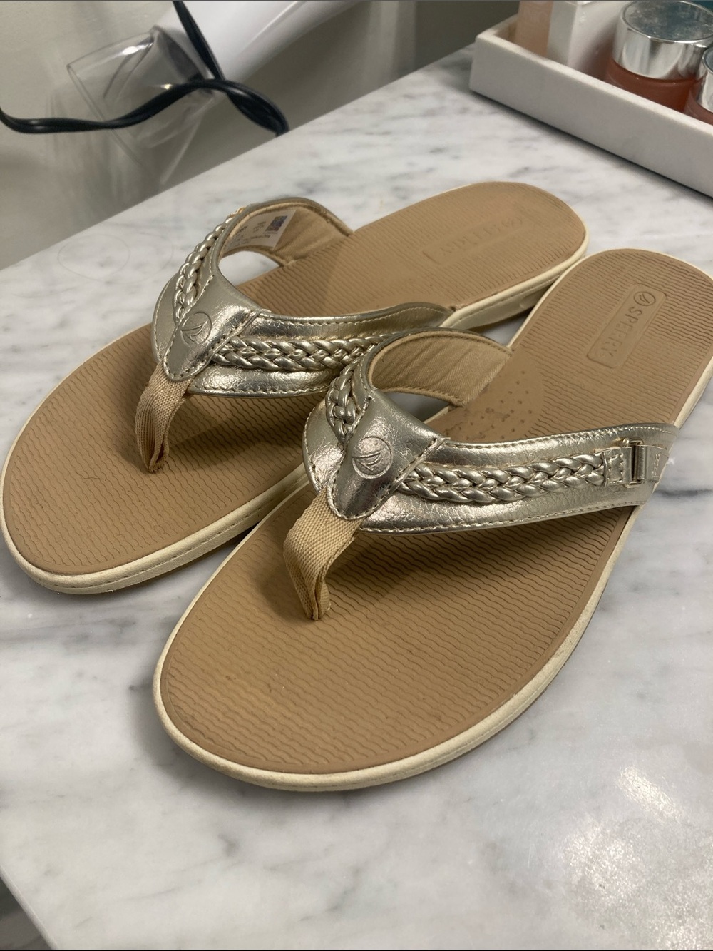 Sperry Metallic Gold Braided Thong Sandals